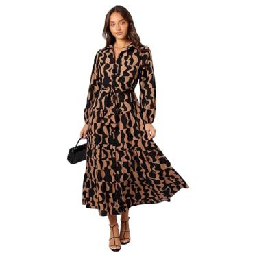 Imagem de Petal & Pup Vestido maxi feminino Lincoln manga longa preto/bege, Preto/bege, G