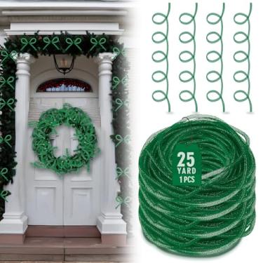 Imagem de Arrowbash Tubo de malha de Natal para artesanato tubo de malha verde decorativo para grinalda de 8 mm x 25 jardas tubo de poliéster de folha metálica flexível fitas de folha metálica para bricolage