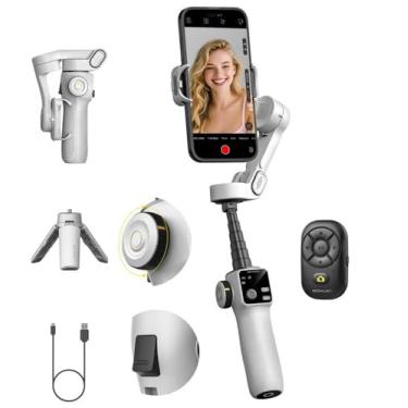Imagem de AOCHUAN Estabilizador Gimbal de Smartphone para iPhone e Android, Gimbal de telefone de 3 eixos com controle remoto Bluetooth, haste extensível de 19,8 cm integrada, rastreamento de rosto