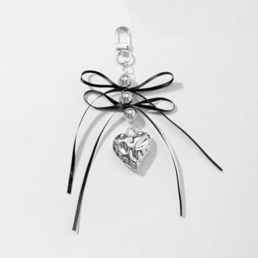 Imagem de Chaveiro de coração com laço de prata y2k, pingente fofo para mulheres e homens, pingentes de bolsa para bolsas, pingentes de bolsa, presentes de amizade para mulheres, enfeites de meia de Natal