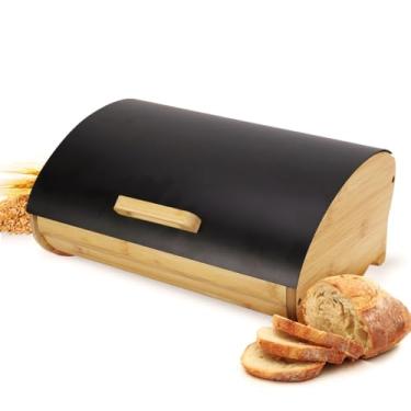 Imagem de Caixa De Pão com porta Retrátil- Armário- Lancheira De Bambu Multiuso para Cozinha, Mantém Alimentos Frescos e Organizados