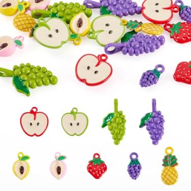 Imagem de Pingentes Beadthoven de liga de fruta, pêssego, abacaxi, morango, uva, pingentes, lindos pingentes de tinta para assar contas de frutas, pingentes de liga dourada para brincos e colar e pulseira