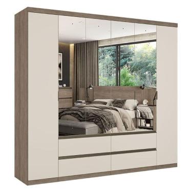 Imagem de Guarda Roupa Casal Nobre 6 Portas Full Glass Rustic Off White Acetinado - Thb