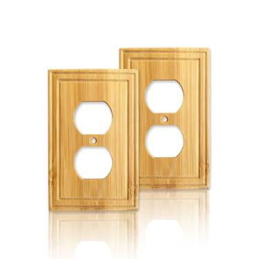 Imagem de 2 peças capas de madeira 11,4 cm x 7 cm capas de placa de interruptor de madeira placa de cobertura de interruptor de luz Woden placa decorativa de bambu decoração -2D3