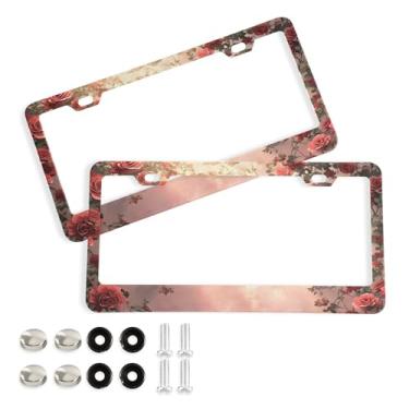 Imagem de SEHANY Molduras de placa de carro rosa dos namorados, capas de moldura de placa de carro de alumínio à prova de ferrugem com orifícios elípticos e parafusos serve para veículos padrão dos EUA tamanho