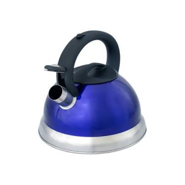 Imagem de Chaleira Inox 2,2L com Apito e Fundo Duplo – Compatível com Indução Azul