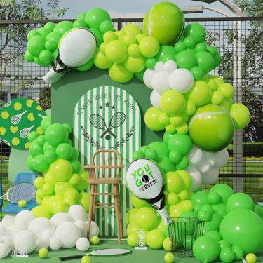 Imagem de 150 peças de decorações de festa de tênis, kit de guirlanda de arco de balão de látex verde branco com raquete de bola de tênis, balões de alumínio para decoração de aniversário de pickleball