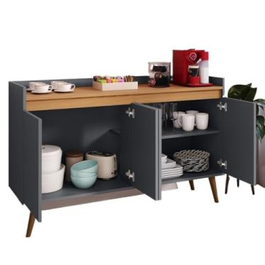 Imagem de Aparador Buffet Sala De Estar Cantinho Café Armário Cozinha 2,3,4 Portas Organizador Prático(Lívia 4 Cinza Com Freijó)