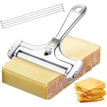 Imagem de Cortador de queijo com fio de aço inoxidável - manual ajustável com arame- Barbeador de queijo premium para mussarela, cheddar, gruyere -