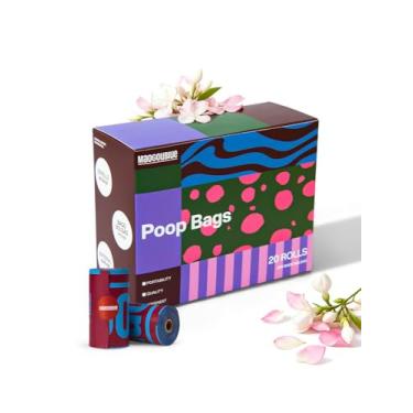 Imagem de Maogoublue Sacos de cocô de cachorro à prova de vazamento e extragrossos, 300 unidades, 20 rolos de sacos de cocô perfumados de jasmim para cães, saco de lixo para cachorros e cães grandes (marrom