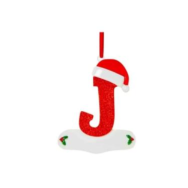 Imagem de Generic Pingente de letra de árvore de Natal A-Z chapéu de Natal letras pingentes vermelho árvore de natal pingente de carta de bênção (J)
