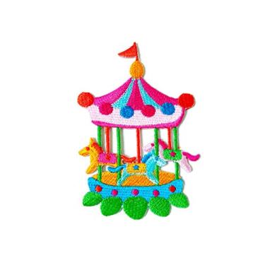 Imagem de TH Carousel Roundabout Aplique bordado colorido de desenho animado costurado em patch para chapéu, jaquetas, bolsas, jeans, camiseta, mochilas, fantasia