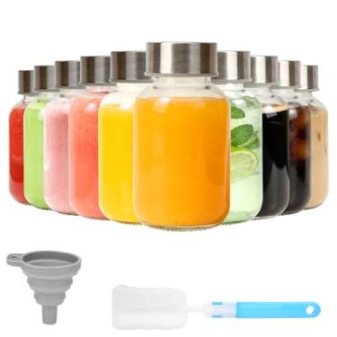 Imagem de Luxfuel Garrafas de água de vidro transparente de 170 g com tampas, garrafas de suco de vidro reutilizáveis para sucos com tampa de aço inoxidável para geladeira, frasco 100% à prova de vazamento, sem