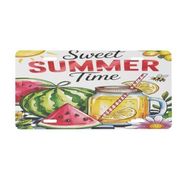 Imagem de Placa de licença colorida de melancia de verão para placas dianteiras de carro alumínio metal adequado para caminhão, placa de porta de carro, bar, café, acessórios automotivos para homens e mulheres