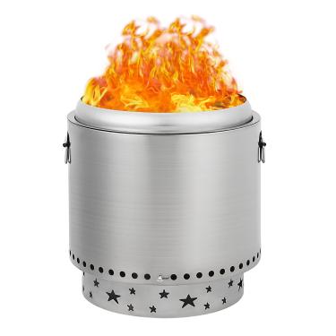 Imagem de GarveeLife Fogueira protable sem fumaça de 42 cm, design de fogueira com alças, fogão de aço inoxidável a lenha, bandeja de cinzas removível, ideal para acampamento, jardim