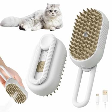 Imagem de Escova Pet A Vapor Para Cachorros e Gatos Profissional 4 Em 1, Removedora de Pelos soltos para Animais de Estimação com Carregamento, Autolimpante Escova Vaporizador Pente de Remoção (Branco)