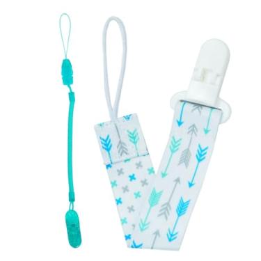 Imagem de Kit 1 Prendedor de Chupetas Estampado e 1 Prendedor de Chupetas Mola Pietra Baby Menino Menina Infantil Bico Clipe Corrente Universal Trava Cordão Top Criança Feminino Masculino (Verde e Flechinha)