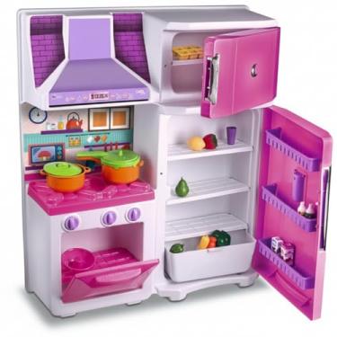 Imagem de Cozinha Infantil Brinquedo Fogão Geladeira e Coifa Acessórios inclusos - Rosa