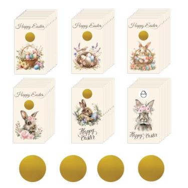 Imagem de PLIGREAT 240 peças de cartões de raspar de Páscoa, lindos ovos de páscoa, cartão em branco com 240 adesivos de raspadinha, 6 estilos. Faça seus próprios vales de presente de raspar para prêmios de