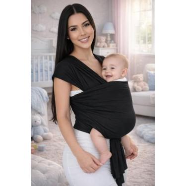 Imagem de Baby Sling Wrap Mamãe Canguru – Confortável, Ergonômico, Tecido Malha Gel 100% Poliéster – Prático de Lavar – Uso Diário (PRETO)