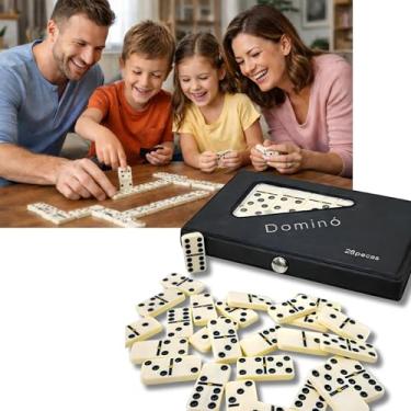 Imagem de Jogo de Dominó Clássico com 28 Peças Grandes e Estojo – Dominó Tradicional para Família, Adultos e Crianças (Cores Variadas)