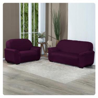 Imagem de Kit Capa de Sofá Lisa 3 e 2 Lugares Coladinha - LENHARO ENXOVAIS, Roxo