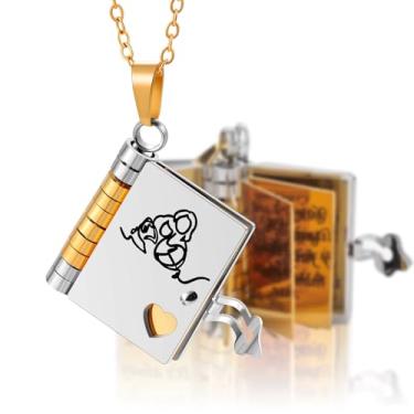 Imagem de Camhanno Colar To My Daughter From Dad, pingente de livro de aço inoxidável com 6 páginas, banhado a ouro amarelo 18K, corrente de 50 cm, presente de formatura de aniversário, Large, Aço inoxidável