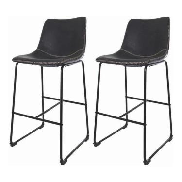 Imagem de Kit 2 Banquetas Munich Estofadas Pretas com Encosto 74cm Base Metálica