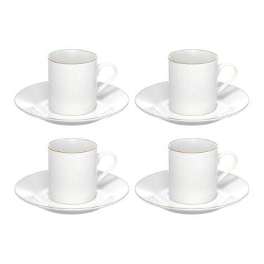 Imagem de Jogo 4 Xícara De Café Porcelana Borda Dourada Com Pires Royal Premium 90ml Haüskraft