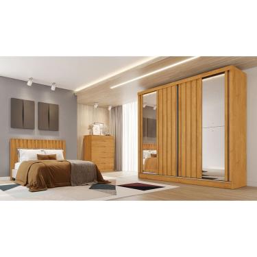 Imagem de Guarda Roupa Casal Europa Mademarques Cordoba 2 Portas 4 Gavetas MDF com Espelho Peroba Móveis Europa