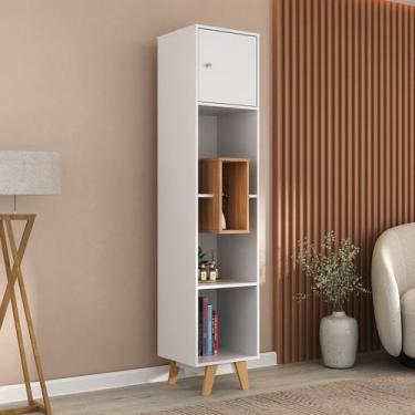 Imagem de Estante de Livros 39cmx181cm Pés em Madeira Maciça 1 Porta com Nicho Y