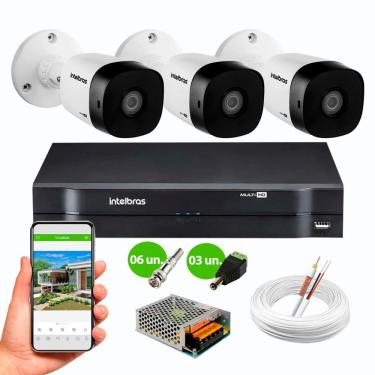 Imagem de Kit 3 Câmeras de Segurança Intelbras VHL 1120 B HD 720p 20m 1MP DVR 4 Canais Intelbras