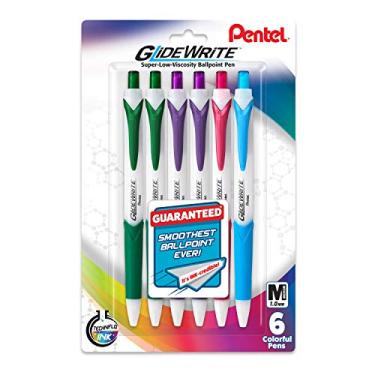 Imagem de Pentel Caneta esferográfica GlideWrite com tinta TechniFlo, linha média (1,0 mm), tinta sortida, pacote com 6 (BX910BP6M)