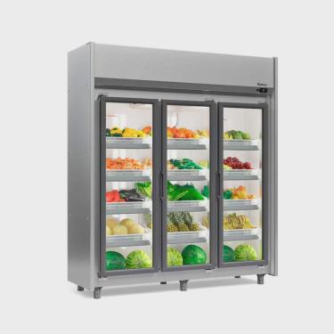 Imagem de Refrigerador Vertical Auto Serviço Hortifruti 1200 litros Tipo Inox com Led Fros Free geas- 3 Portas ti Gelopar