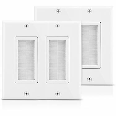 Imagem de Fosmon Placa de parede de 2 entradas, abertura estilo escova, passagem, placa de cabo de baixa tensão, instalação na parede para fios de alto-falante, cabos coaxiais, cabos HDMI ou cabos de rede/telefone - pacote com 2