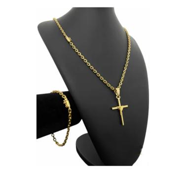 Imagem de Kit Cadeado 4mm Cordão Pulseira + Pingen Banhado A Ouro 18k