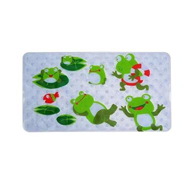 Imagem de SHENGANG Tapete de banho de PVC antiderrapante bonito peixe animal com otário tapete de banho infantil tapete de banho almofada de massagem macia, sapos retangulares, 38x69 cm
