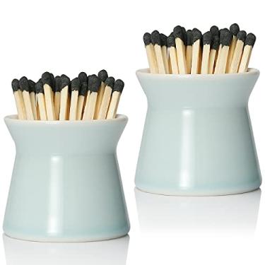 Imagem de Haillai Pacote com 2 suportes de correspondência com atacante, caixa de cerâmica feita à mão para todas as partidas, pote de combinação de decoração para casa com atacante para vela, lareira, salão. Azul bebê - (vendido sem combinação)