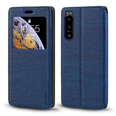 Imagem de Shantime Capa para Sony Xperia 5 IV, capa de couro de grão de madeira com porta-cartão e janela, capa flip magnética para Sony Xperia 5 IV (6,1 polegadas) azul