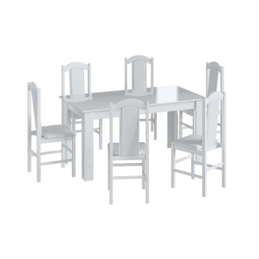 Imagem de Conjunto Mesa de Jantar Retrô 6 Cadeiras 1 Cristaleira Móveis Canção - Branco