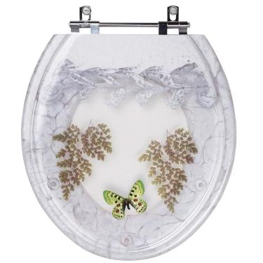 Imagem de Assento Sanitário Tampa de Vaso Convencional Oval Branco Decorado com Borboleta