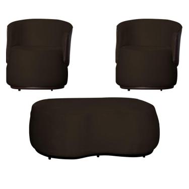 Imagem de Kit 2 Poltronas e 1 Puff Grande Design Orgânico Beatriz Veludo Composê Corino Marrom - Estopar