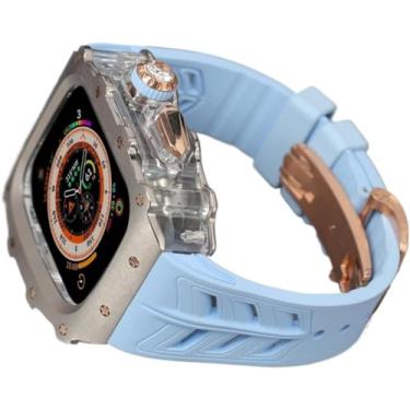 Imagem de IOTUP Rugged Rm Titanium Watch Case Rubber Band, Para Apple Watch Ultra 2 49mm 45mm 44mm, Pulseira de relógio desportivo com moldura transparente para homem Caixa de aço inoxidável,