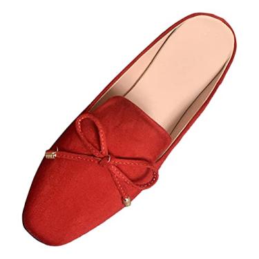 Imagem de CsgrFagr Sapatos rasos femininos de camurça na primavera e no verão sandálias modernas com laço sapatos casuais para mulheres sem cadarço, Vermelho, 7.5