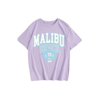 Imagem de SOLY HUX Camisetas femininas com estampa gráfica de manga curta e gola redonda, Letra roxa lilás, 14 Anos