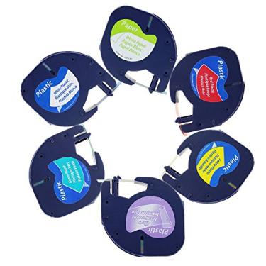 Imagem de 6 cores compatíveis com fita de etiquetagem DYMO LetraTag 91330 16952 91331 91332 91333 91334 plástico para LetraTag Plus LT100T QX50,1/5.1 cm L x 13'