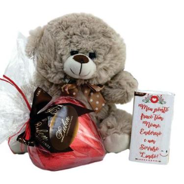 Imagem de Presente Carinhoso Kit Urso Pelúcia Puffy Com Coração De Chocolate 180