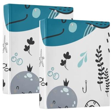 Imagem de Fichários de caderno de três anéis, fichários de caderno de 3 cm com prancheta, pacote com 1/2 fichário escolar, capa dura, rabisco, cavalo-marinho, baleia subaquática