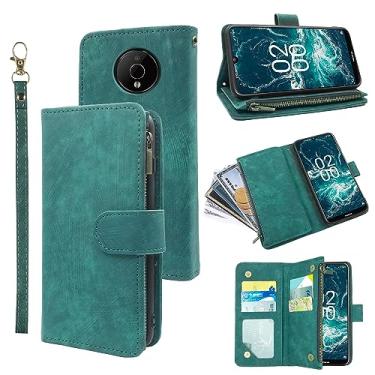 Imagem de Compatível com Nokia C200 capa carteira alça de pulso cordão e couro vintage premium flip porta-cartão de crédito suporte acessórios celular fólio capa para celular N151DL C 200 200C 4G mulheres