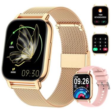 Imagem de Relogio Smartwatch Feminino(Fazer/Atender Chamada),1.85''Smart Watch Com controle de voz AI,Pressão arterial/SpO2/monitor de freqüência cardíaca Fitness Watch Bluetooth para iPhone Android Phone